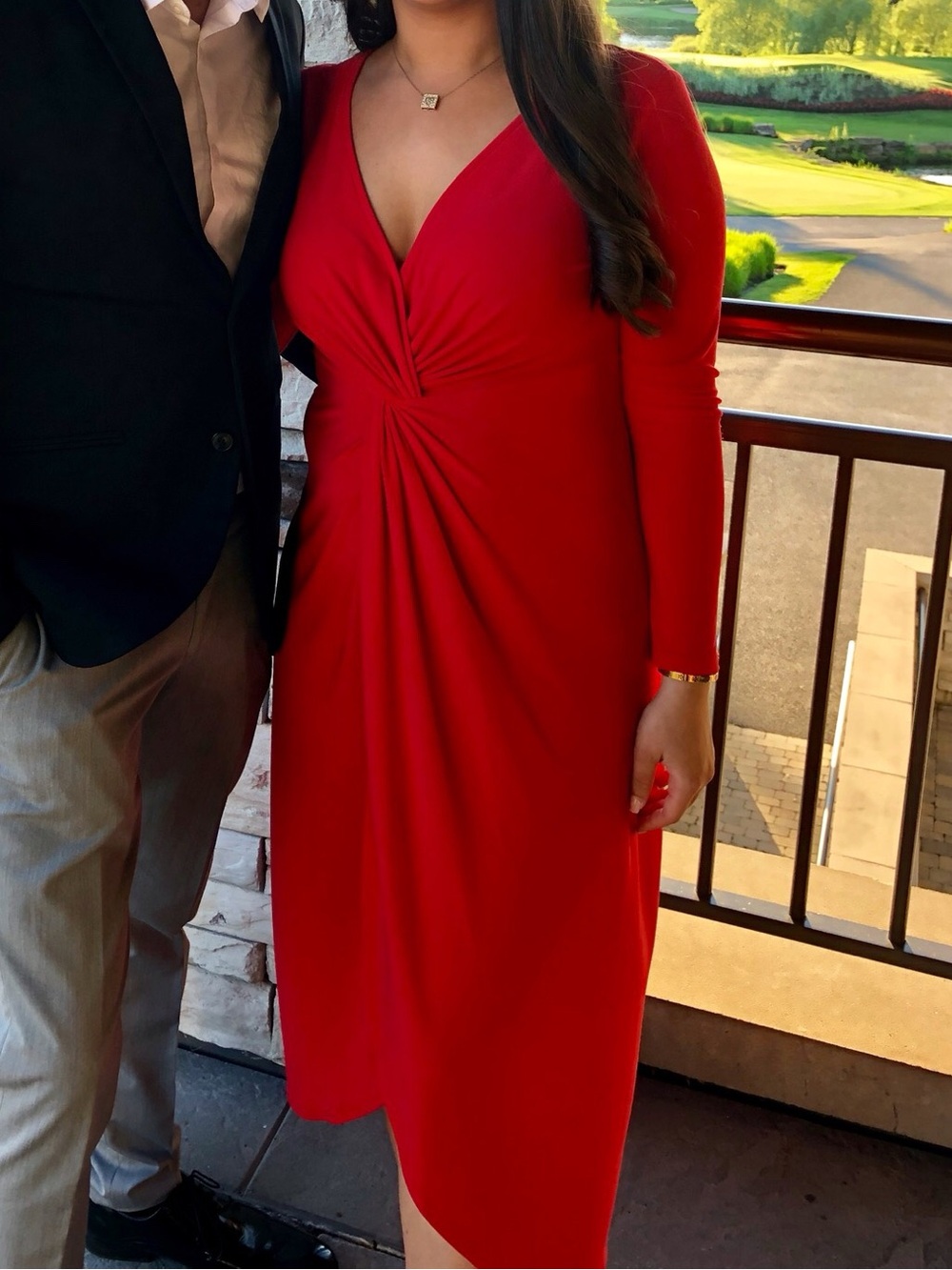 Elegant Red Twist-Front Long Sleeve Dress Blazer